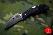 Spyderco RockJumper Black Handle Satin Flat Ground Wharncliffe Lockback Knife Serrated C254SBK