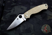 Spyderco Paramilitary 2- Brown Micarta Handle- Cru-Wear Steel Satin Blade C81MPCW2