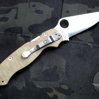 Spyderco Paramilitary 2- Brown Micarta Handle- Cru-Wear Steel Satin Blade C81MPCW2