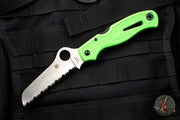 Spyderco Atlantic Salt Green Handle Full Serrated LC200N Satin Flat Ground Lockback Knife C89FSGR