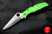 Spyderco Pacific Salt 2 Green Handle Satin LC200N Flat Ground Lockback Knife C91FPGR2