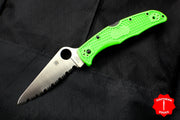 Spyderco Pacific Salt 2 Green Handle Satin LC200N Flat Ground Lockback Knife C91FSGR