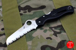 Spyderco Atlantic Black Handle Full Serrated Satin Flat Ground Lockback Knife C89SBK