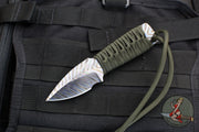 Strider Knives Flamed Titanium Fixed Blade Drop Point Knife- Green Cord