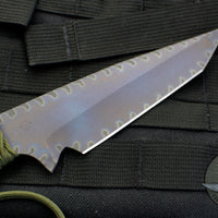 Strider Knives Flamed Titanium Tanto Edge Fixed Blade Knife with Green Cord