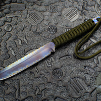 Strider Knives Flamed Titanium Long Fixed Blade Knife Green Cord