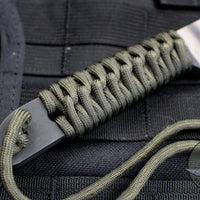 Strider Knives Small Fixed Blade with Green Cord and Tiger Stripe Pattern Finish